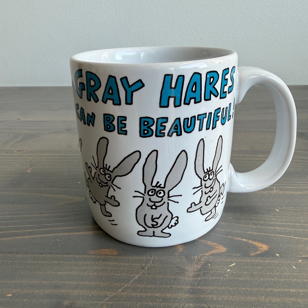 Vintage gray hares stoneware mug
